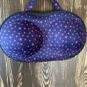 Navy and Pink Star Print Bra Travel Case